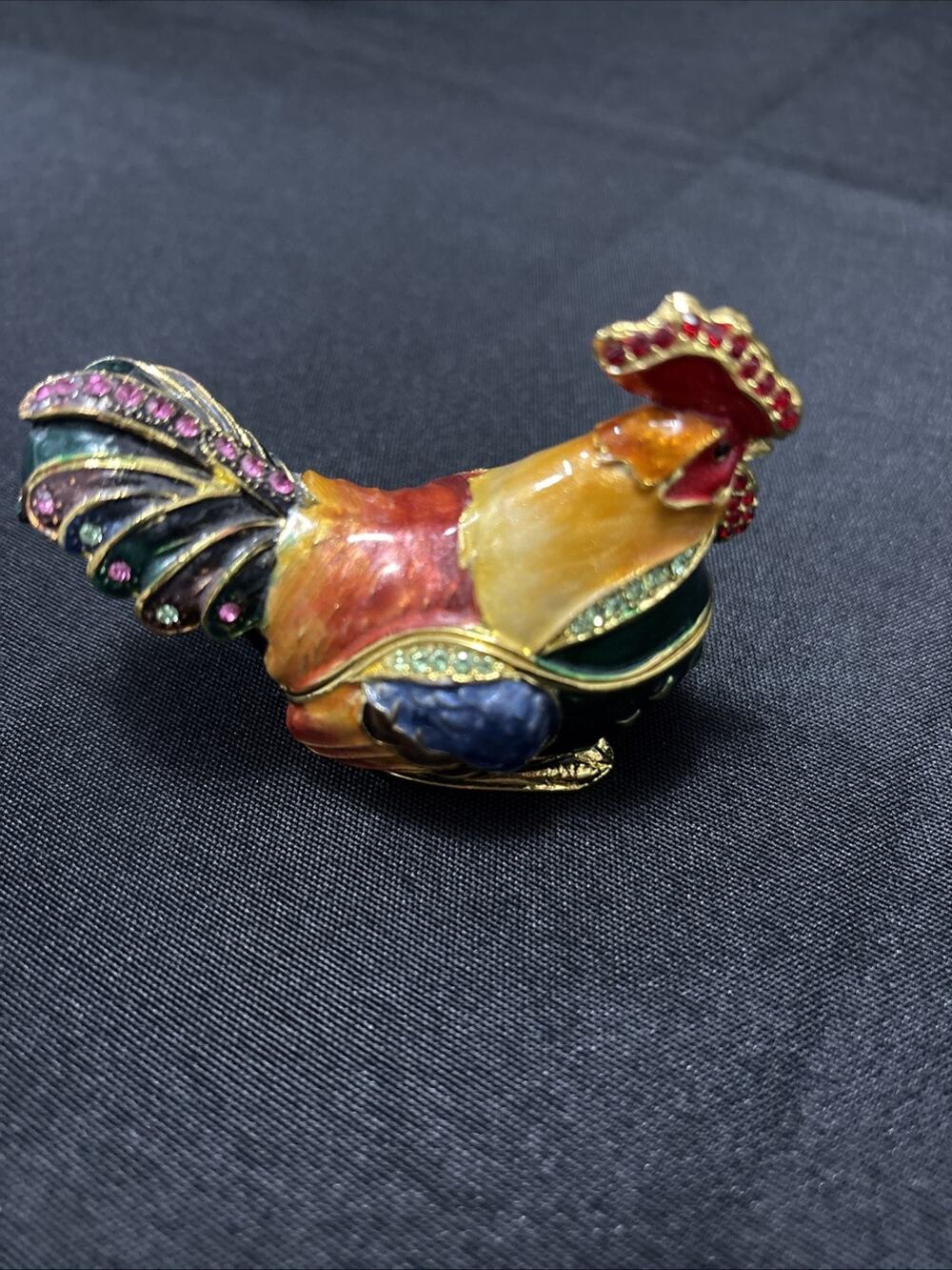 Enameled Rooster Trinket/Jewelry Box Bedazzled With Jewels